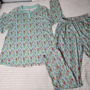 🌵 Earthbound Trading Co Cactus Print Pajama Set –Size Small Soft Cozy Sleepwear